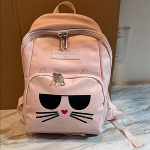 Karl Lagerfeld Kids Light Pink Cat Face Backpack.